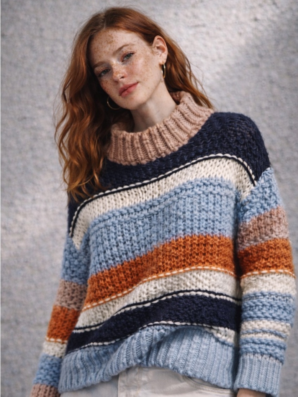 Debut Chunky Colorblock Knit Sweater Style Oversized Cozy M/L